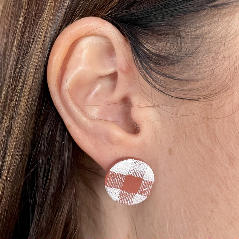 Teracotta Gingham Polymer Clay Drop Earrings (set of 2)