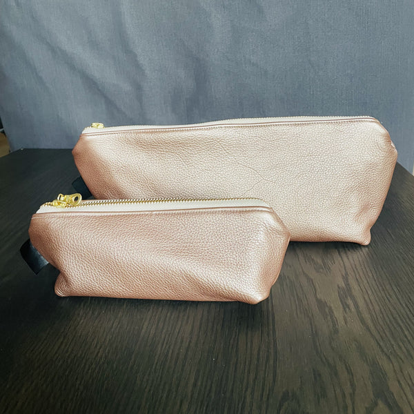 Metallic Pink Leather Pencil Bag - Large and Small