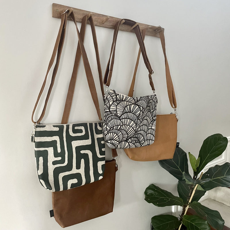 Nola Green, Monochrome Fantail, Toffee and Pumpkin Stowe sling bags