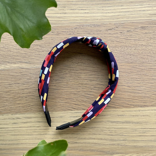 Navy Color Block Knot Alice Band side view