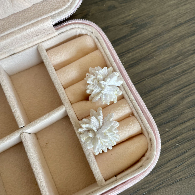 White  Fabric Flower Stud Earrings