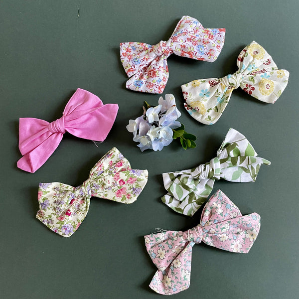 Large Girls Hair Clips- Green and Pink Floral