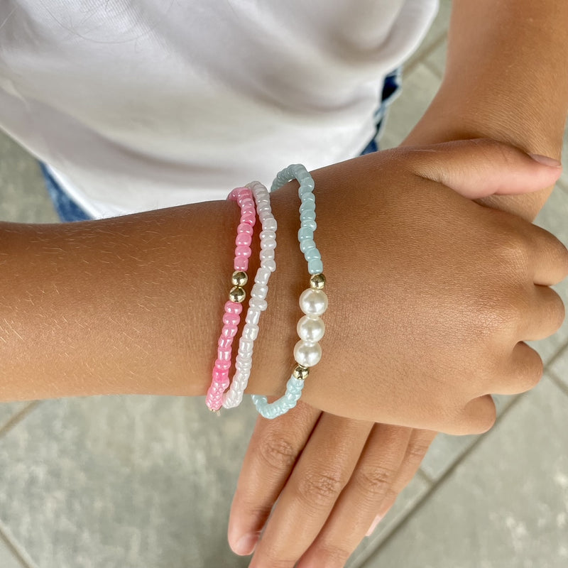 Girls Bracelet / Anklet - white, blue and pink