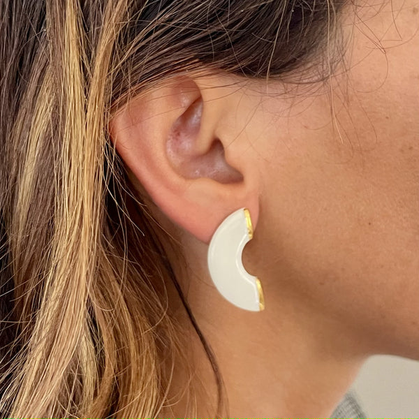 White and Gold Porcelain Earring