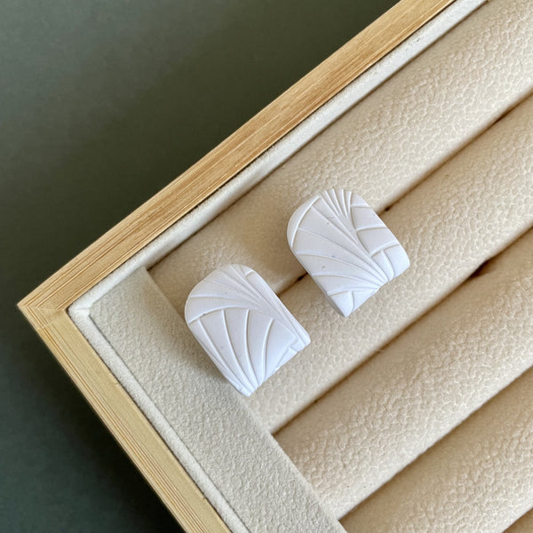 White Wrap Stud - Polymer Clay Stud Earrings
