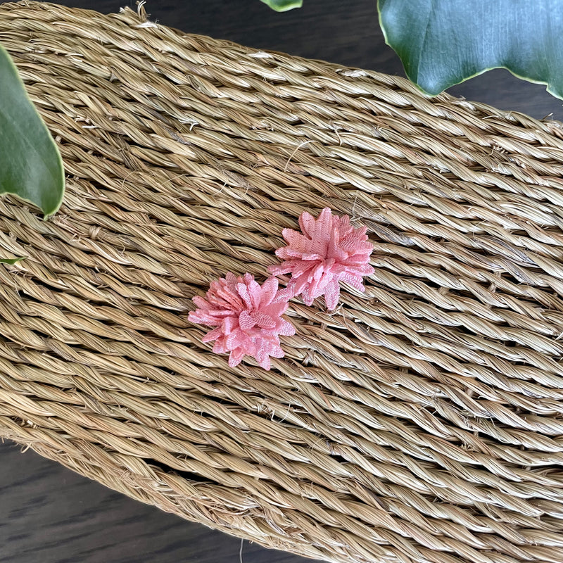 Coral Pink Fabric Flower Stud Earrings