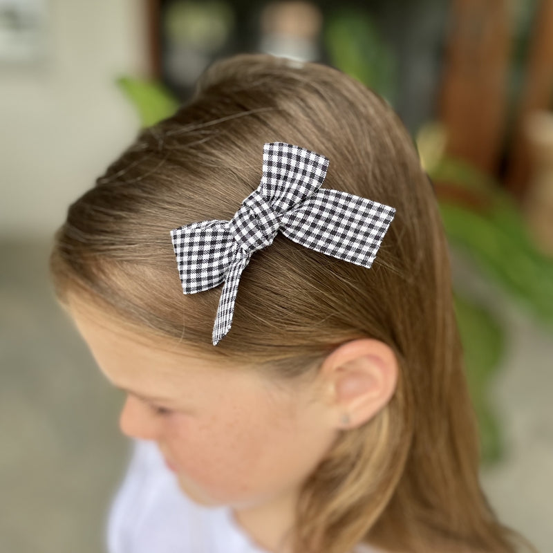 Girls Hair Clips- Black & White Check
