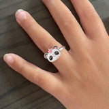 Girls Panda  and Pink Rhinestone Rings