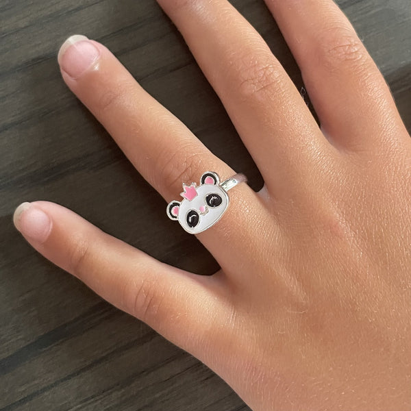 Girls Panda  and Pink Rhinestone Rings