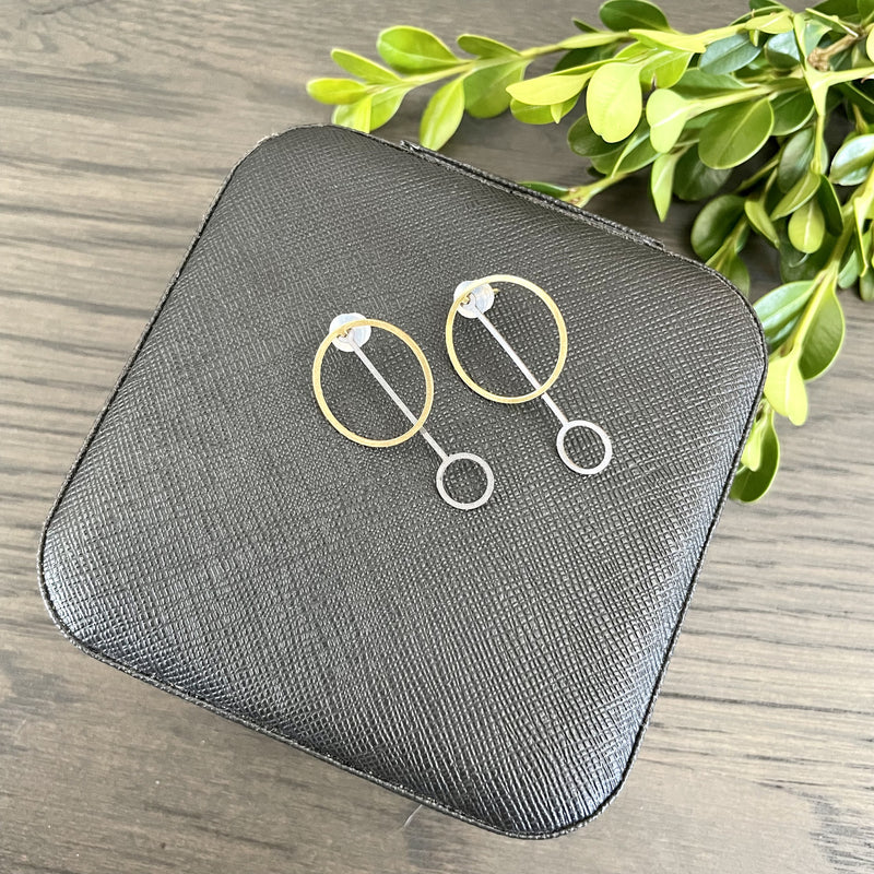 Clock Stud Earrings with thin line extension