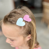 Girls Heart Hair Clips - Blue and Peach