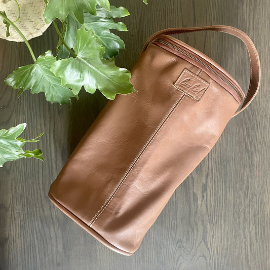 Leather Wine Cooler - 2 Bottles, Dark brown color