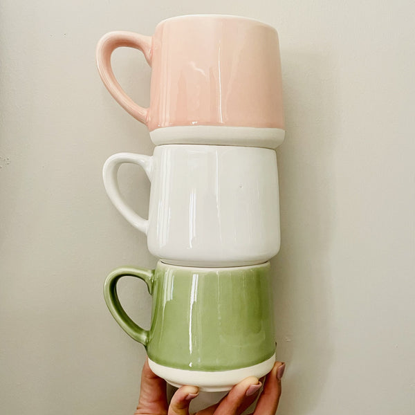 Pink, White and Green Mugs