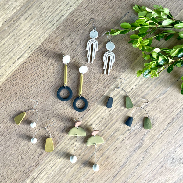 Selection of minimalistic and modern clay earrings