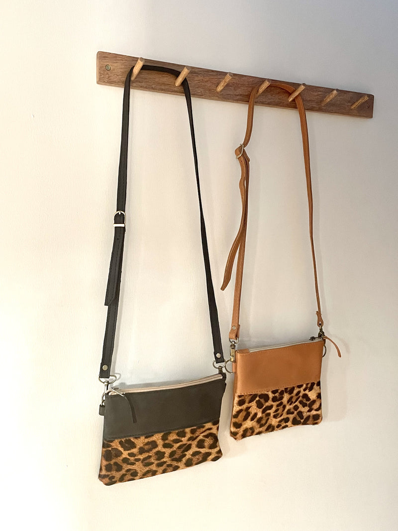 Black  and Tan Leopard Print Sling Bag with adjustable Sling strap