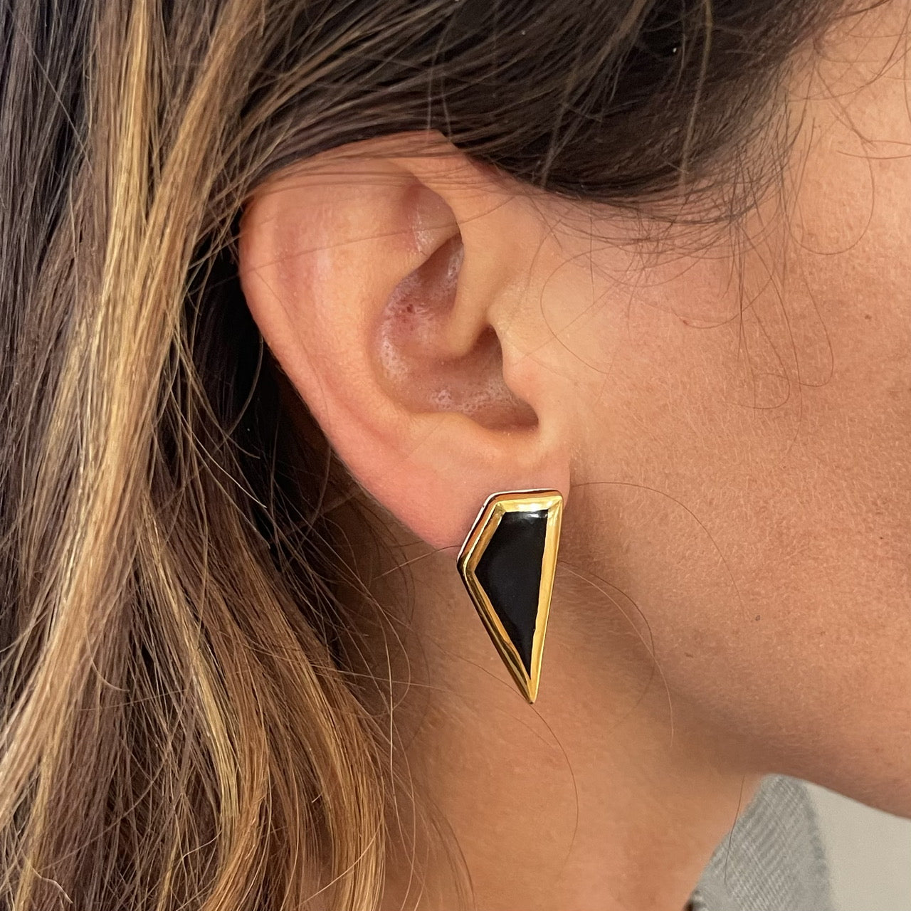 Shard Porcelain Earrings - Black and Gold - iszi ONLINE