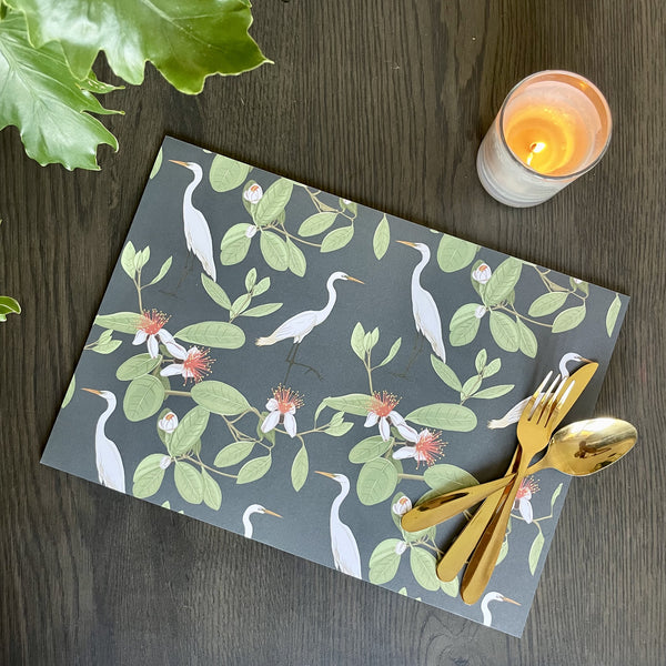 White Herons and Leaves Paper Placemats