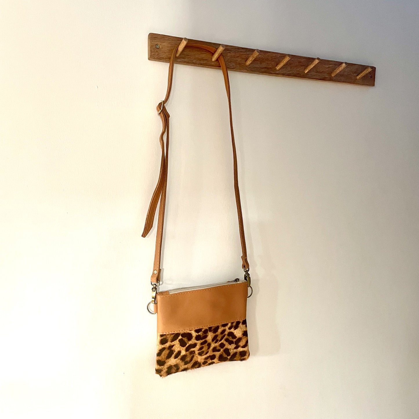 Tan Leather Leopard Print  Sling Bag - iszi ONLINE