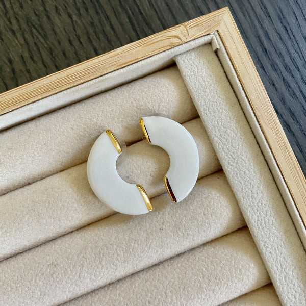 White and Gold Porcelain Arch Earrings