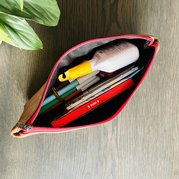 Leather Pencil Bag - Large Toffee interior