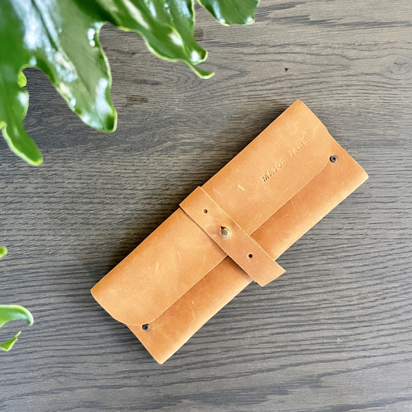 Leather Jewellery Roll-up - Tan