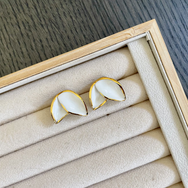 White and Gold Orchid Porcelain Earrings