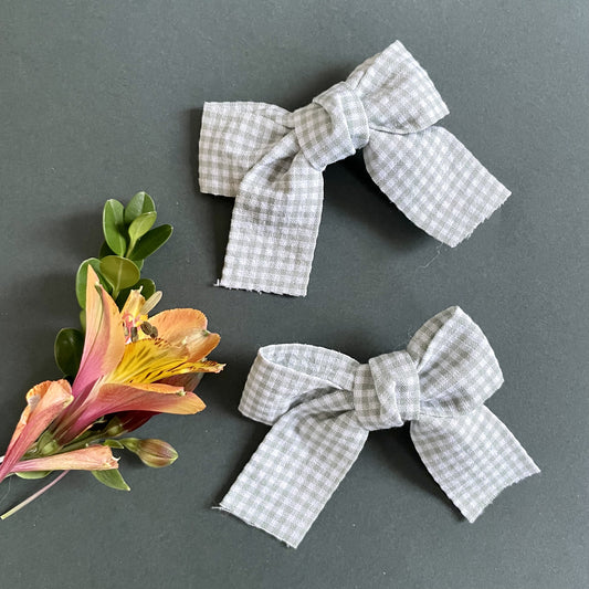 Girls Hair Clips-Green & White Check - iszi ONLINE