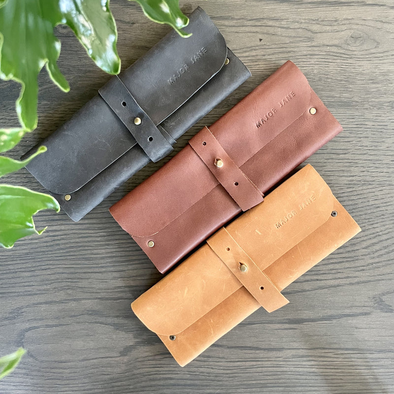 Leather Jewellery Roll-up - Tan