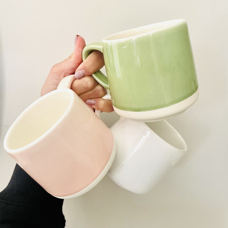 340ml Pink Green and White Mugs