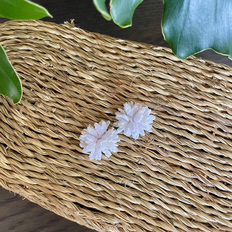 White Fabric Flower Stud Earrings