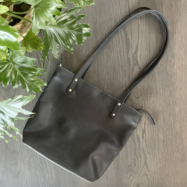 Black Leather Tote Handbag