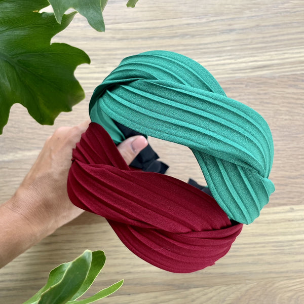Twist Alice Bands in Green and Burgundy