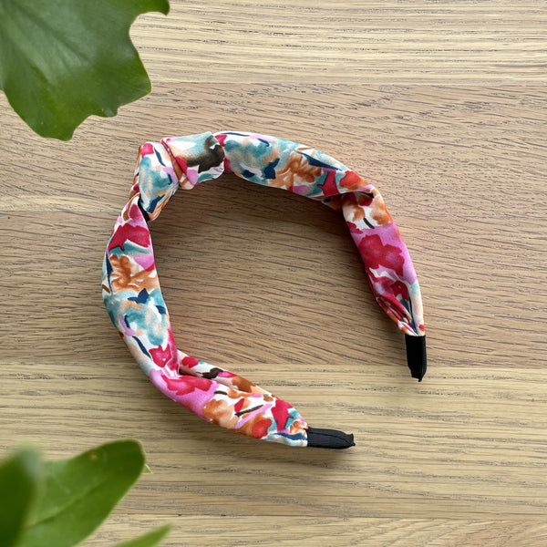 Pink Floral Knot Alice Band side view