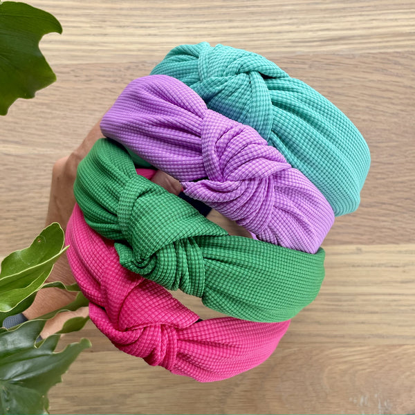 Bright Knot Alice Bands in Pink, Green, Purple and Turquoise 