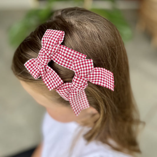 Girls Hair Clips- Red & White Check - iszi ONLINE