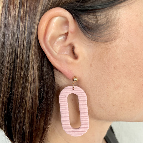 Pink Textured Polymer Clay Drop Earrings
