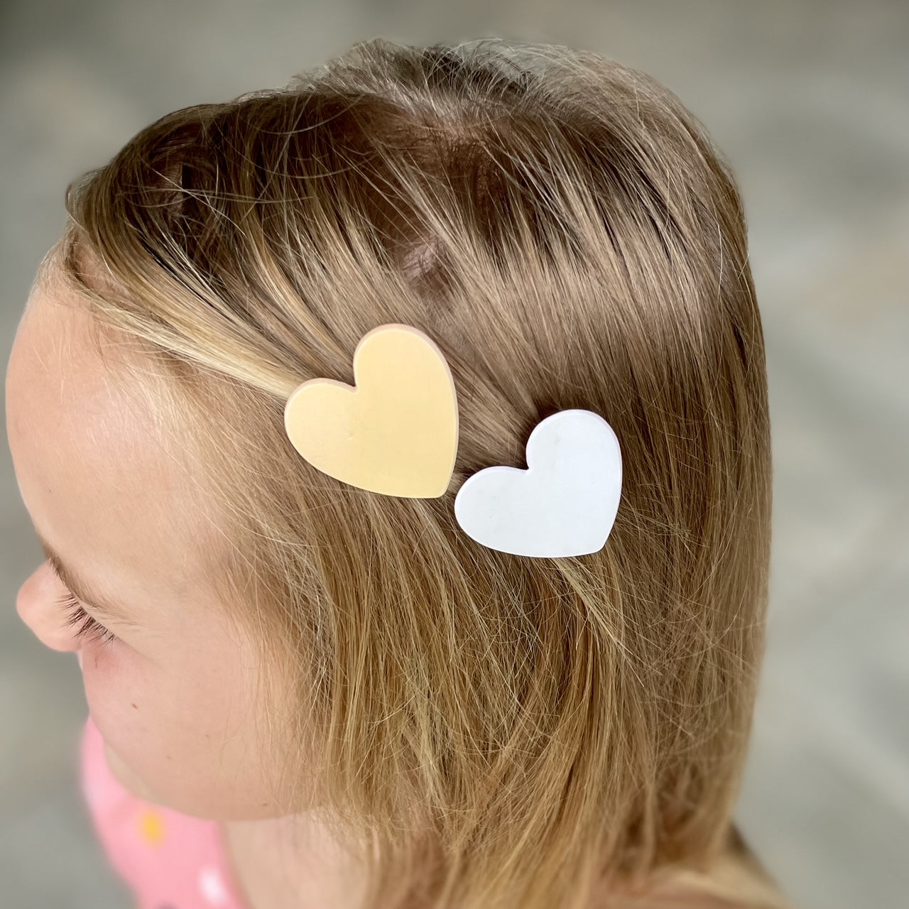 Girls Heart Hair Clips - Yellow and white - iszi ONLINE