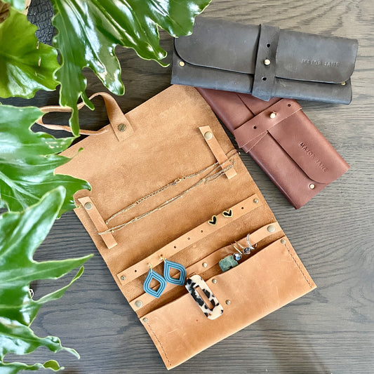 Leather Jewellery Roll-up - Tan - iszi ONLINE