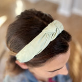 Alice Band - Solid Sage Floral Knot