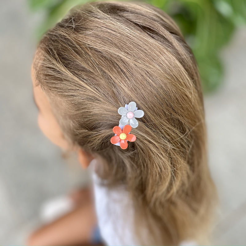 Girls Flower Hair Clips - Grey and Orange Daisy