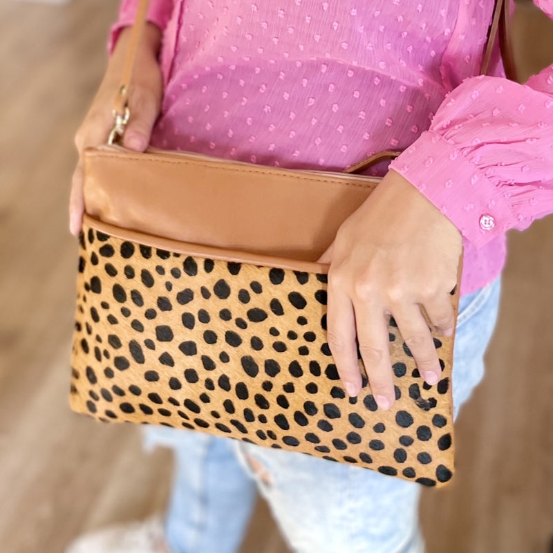 Double Tan Sling Hand Bag with Leopard Print