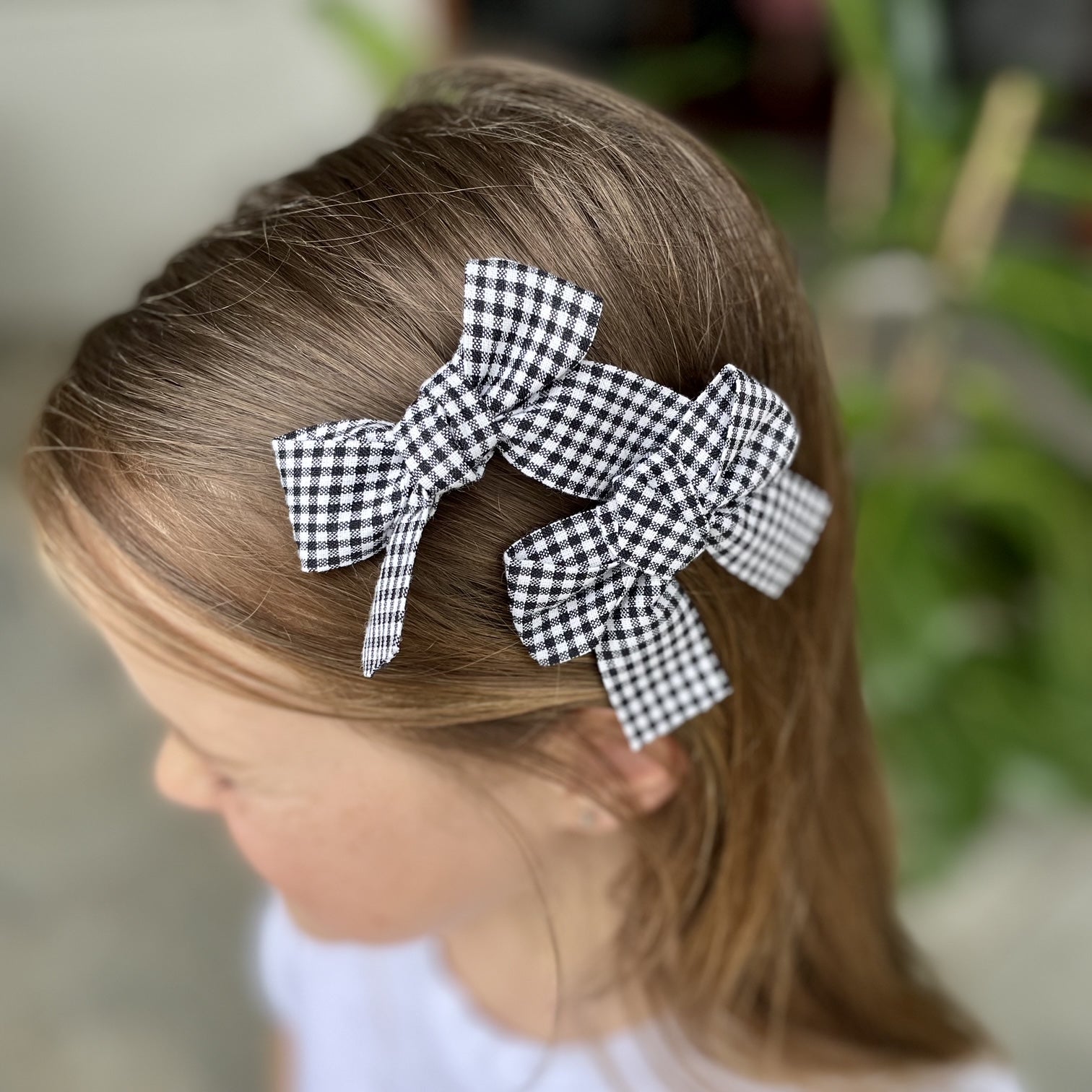 Girls Hair Clips- Black & White Check - iszi ONLINE