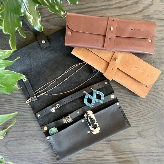 Leather Jewellery Roll-up - Black - iszi ONLINE