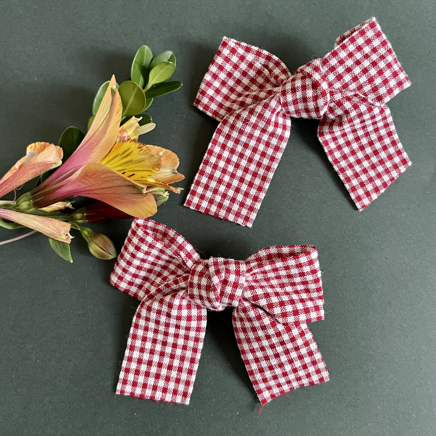 Girls Hair Clips- Red & White Check - iszi ONLINE