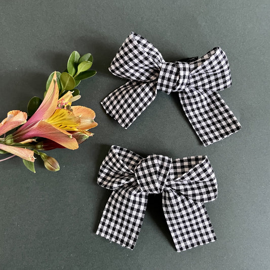 Girls Hair Clips- Black & White Check - iszi ONLINE