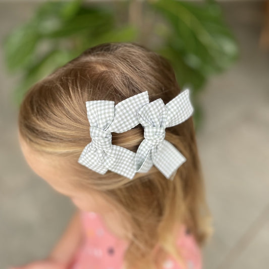 Girls Hair Clips-Green & White Check - iszi ONLINE