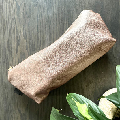 Large Pencil Bag in Metallic Pink Leather 