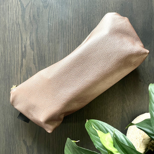 Large Pencil Bag in Metallic Pink Leather 