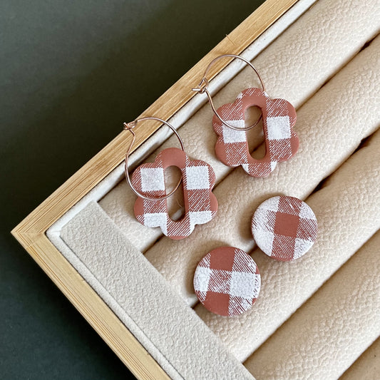 Teracotta Gingham Polymer Clay Drop Earrings (set of 2) - iszi ONLINE