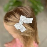 Girls Hair Clips-Green & White Check